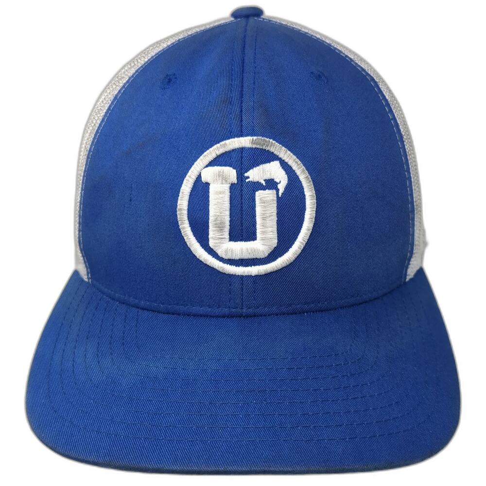 UpTop Trucker Hat Blue White One Size Mesh Back Snapback Logo Curved Brim